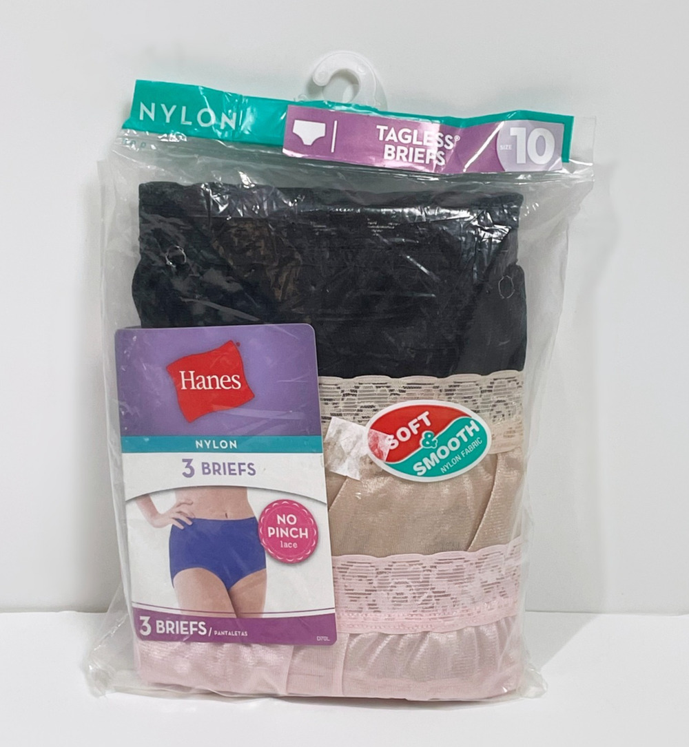 Hanes Women's Nylon Tagless Briefs with Lace 3 Pack Size 10